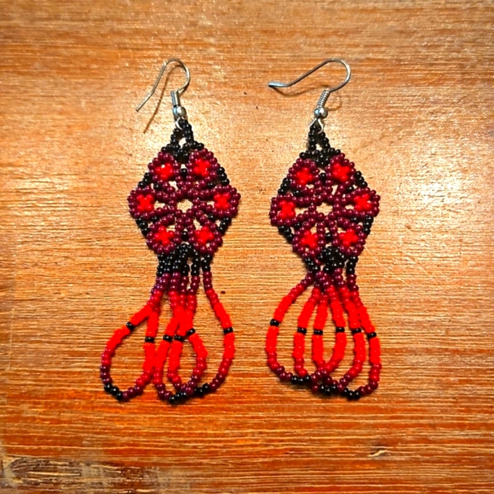 NEW Fire Beaded earrings 3"